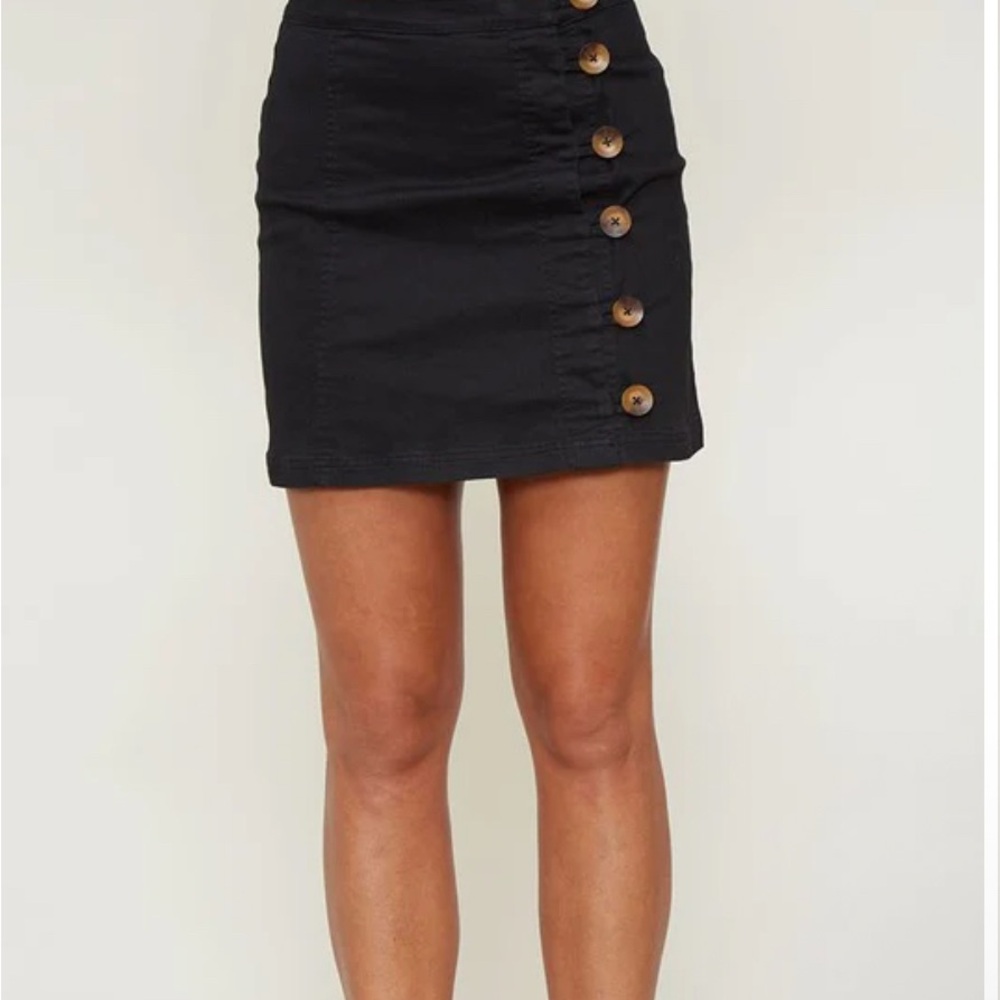 Rhythm Black Mini Skirt with Buttons on side